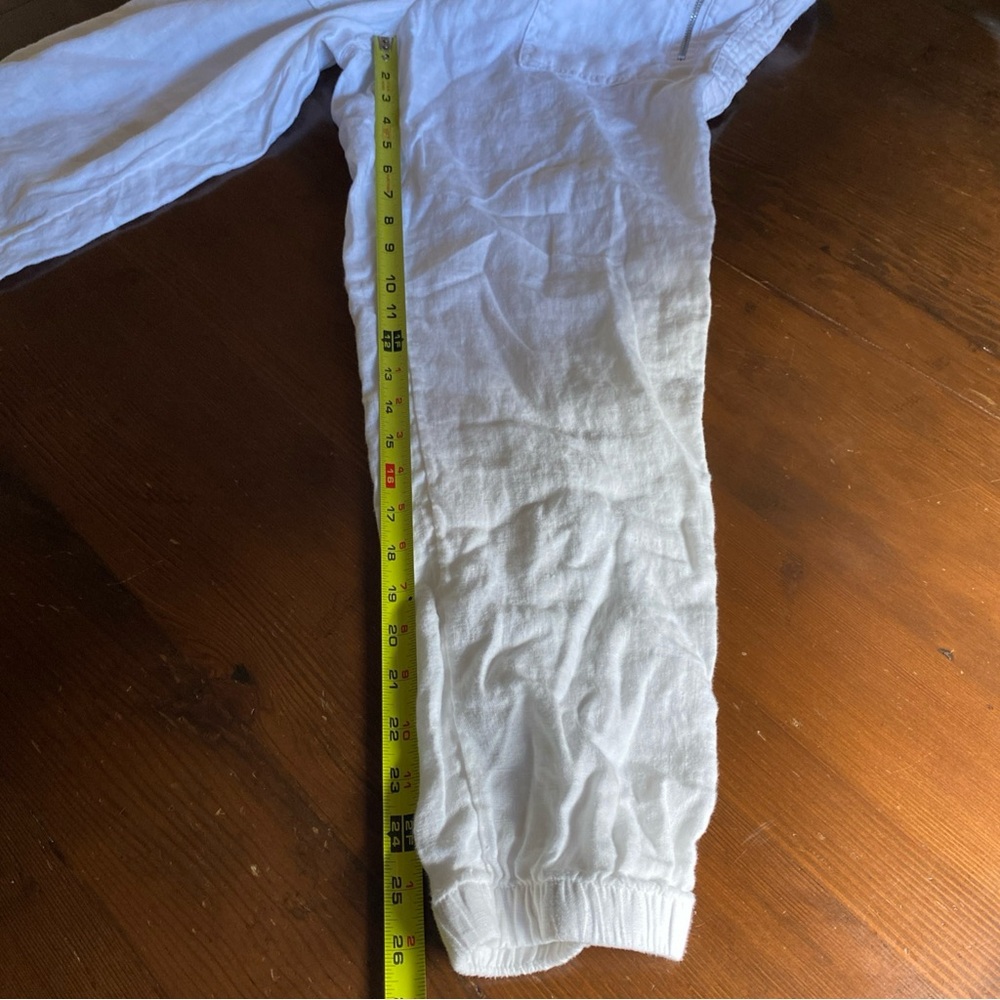 Athleta Women’s White Cabo Linen High Rise Silver Zip Drawstring Joggers Size 10 - Picture 14 of 16